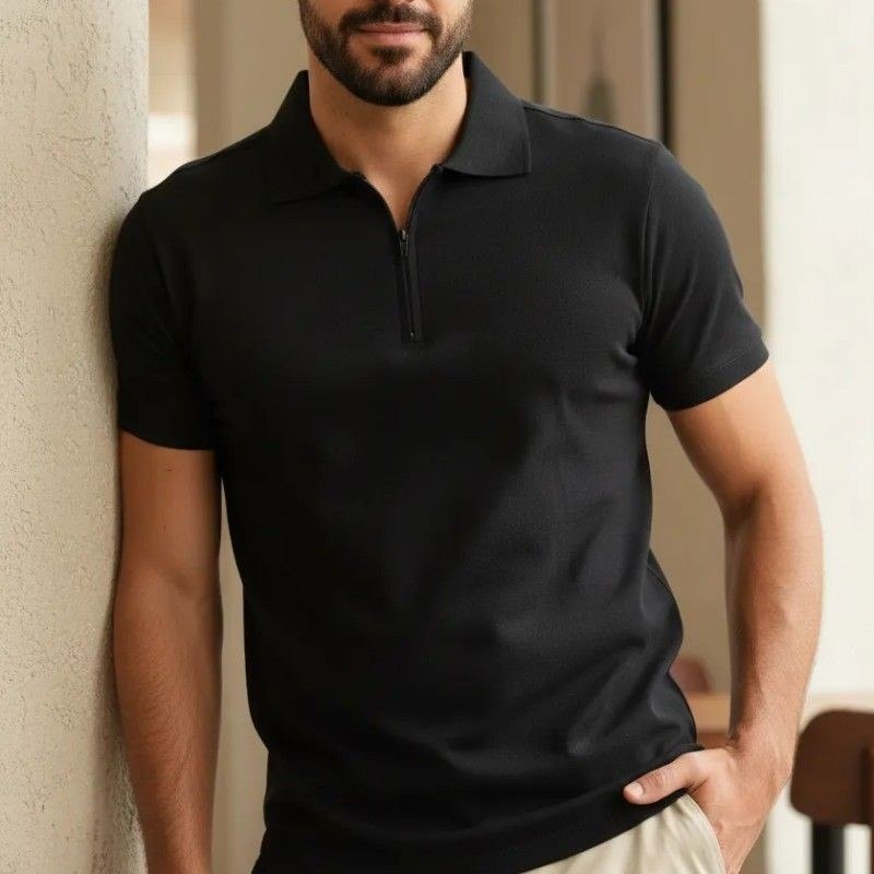 Camisa Polo Masculina Anistia Zíper Slim Algodão Elastano