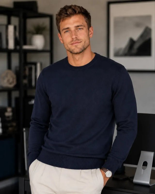 Suéter Polo Inverno 100% Algodão Masculino Marinho Premium