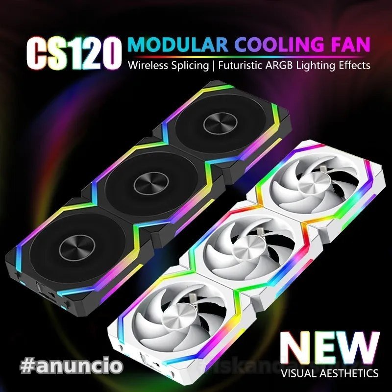 Kit 3 fans UniFan Magnética Jumpeak CS120 aRGB 5v reverse ou normal 360mm