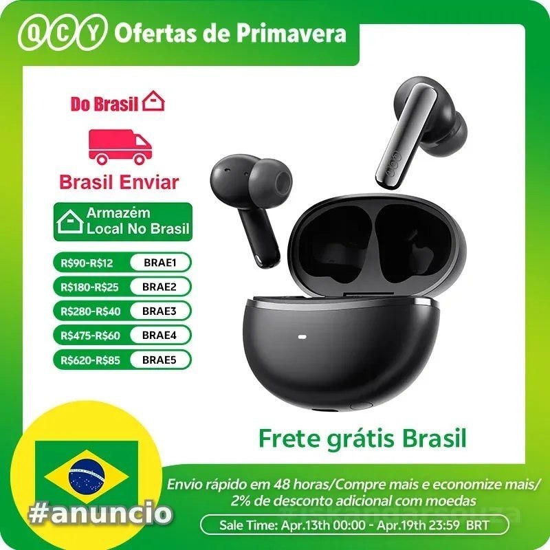 QCY HT18 Melobuds N70 Fone de Ouvido ANC 6, Bluetooth 6.0, 50h Bateria