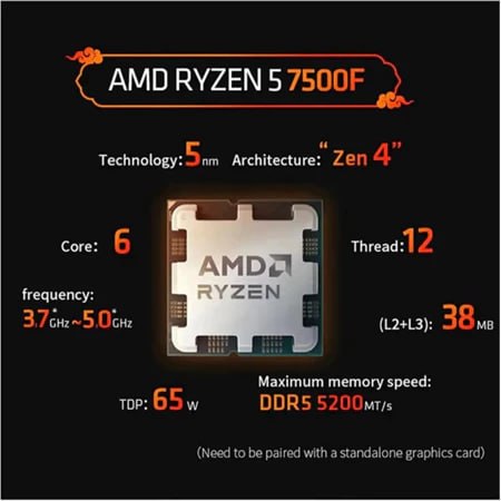 Processador AMD AM5 Ryzen 5 7500F 6 Núcleos 12 Threads