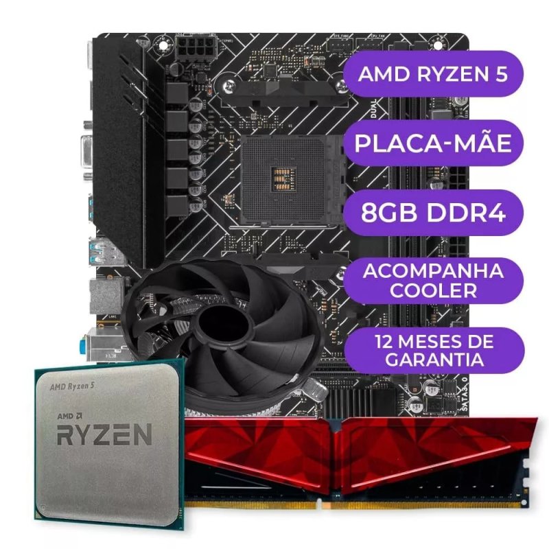 Kit Upgrade Gamer AMD Ryzen 5 3400G + Placa Mãe + 8GB DDR4