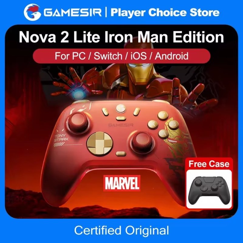 GameSir Nova 2 Lite Versão Iron Man Edition Controle Sem Fio Bluetooth Hall Effect PC Android iOS Switch Steam Wireless Gamepad