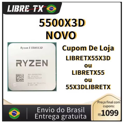 Ryzen 5 5500X3D Novo com envio do Brasil