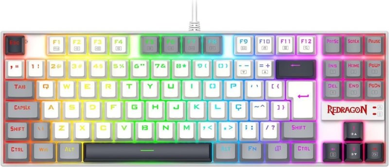 Teclado Mecânico Gamer Redragon Kumara RGB Branco, Preto e Cinza Switch Marrom