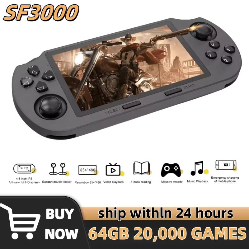 Console Portátil SF3000 4.5 Polegadas 64GB PS1/GBA/SFC Painel IPS