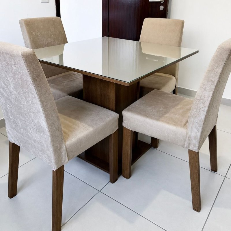 Sala Jantar Madesa Evelin Mesa Tampo Vidro Com 4 Cadeiras Cor Rustic/Crema/Imperial