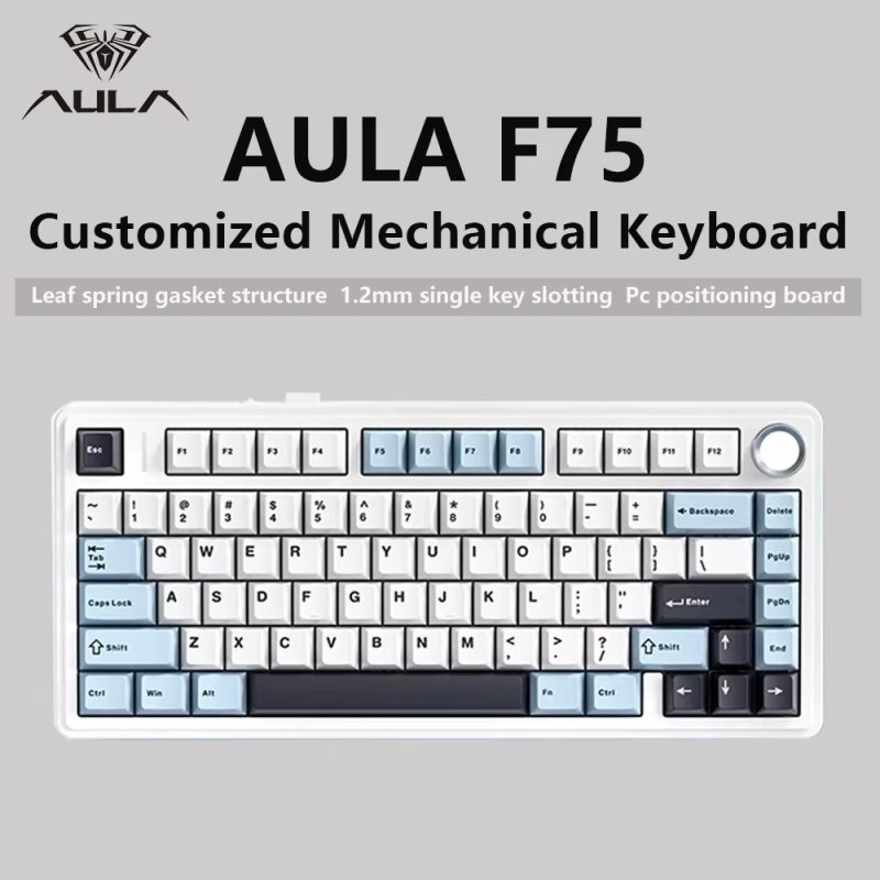 Teclado Mecânico Sem fio Aula F75 Bluetooth Tri Mode 75% LED RGB Hot-Swappable