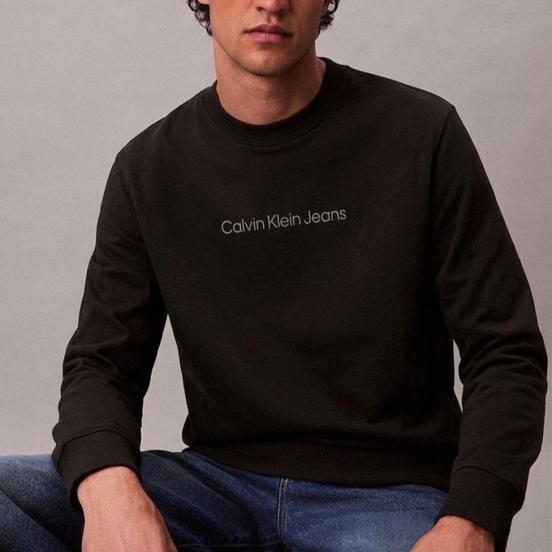 Moletom Calvin Klein Crewneck Light Front Logo Preto