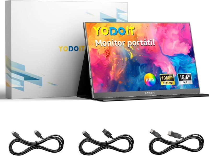 Yodoit Monitor Portátil 15,6" 1080P 100% SRGB FHD Tela com Porta USB Tipo C HDMI com Capa Inteligente