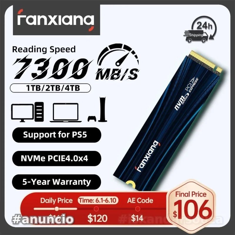 Fanxiang SSD NVME M.2 S880E 500GB 4.0 6300Mbs/3100Mbs