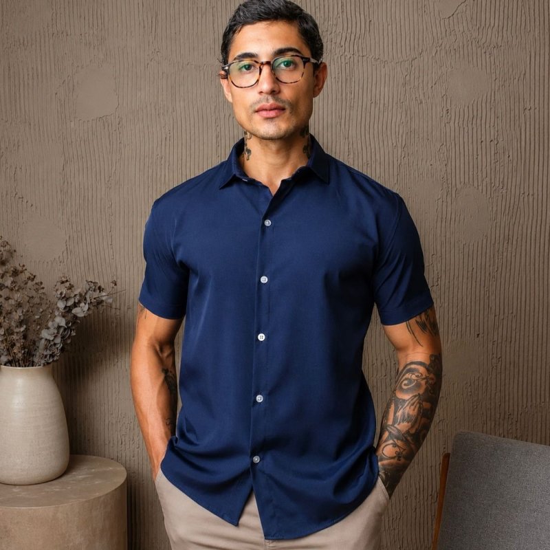 Socialzinho de Leve Camisa Social Masculina Gola Italiana Confortável