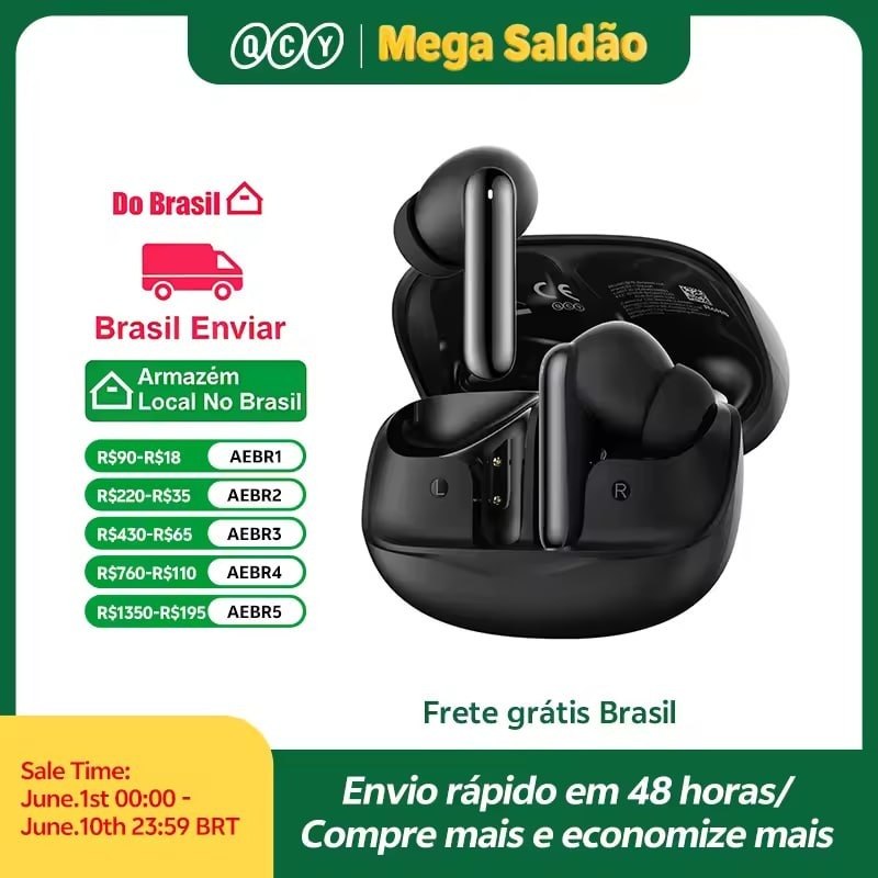QCY MeloBuds N50 Bluetooth 5.4 com ANC, 6 Microfones, Conexão Multiponto e Chamadas HD