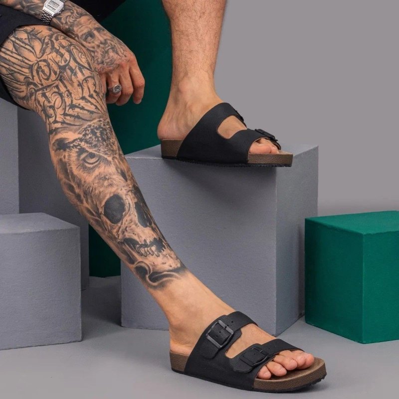 Sandália Masculina Birken Chinelo Em Couro Legitimo Nathos