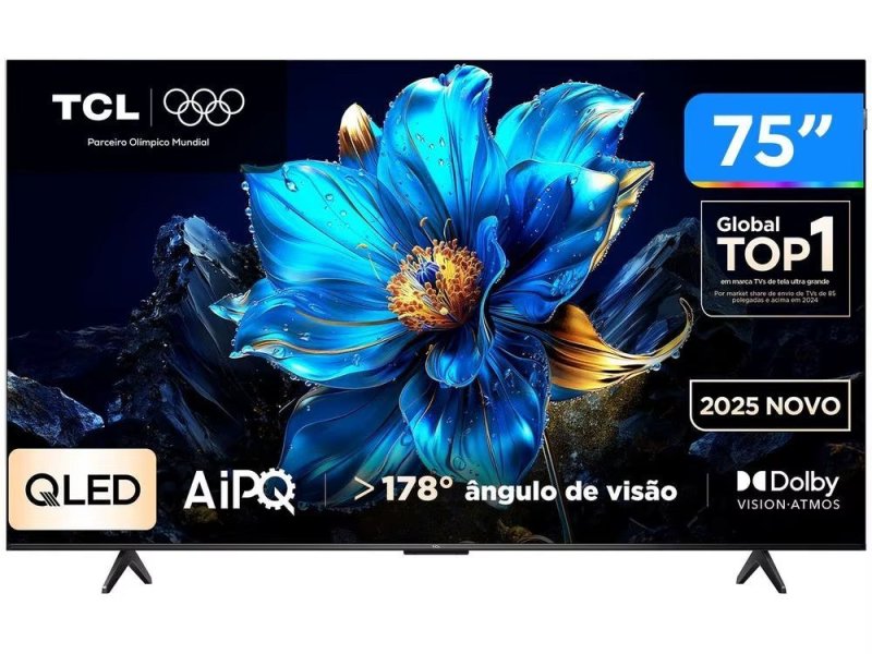 Smart TV Tcl 75" 4K UHD HDR Qled 75P7K com Processador AiPQ e Google TV 2025