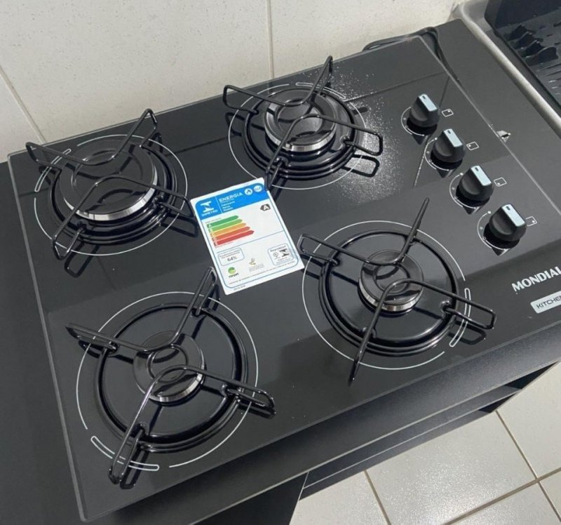 Cooktop a Gás Mondial, 4 Bocas, Preto/Inox, Bivolt - CTG-01