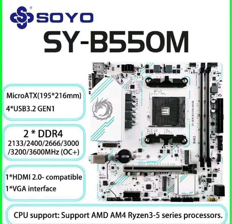Placa-Mãe SOYO B550M White ARGB com 2x NVMe e PCIe 4.0