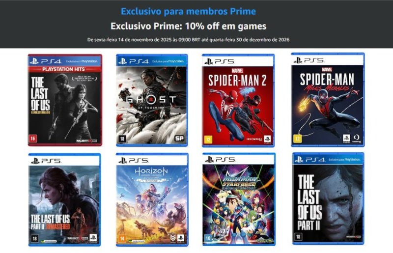 Promoção de Jogos Selecionados na Amazon com Desconto de 10% para membros Prime