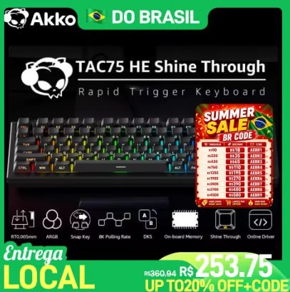 Teclado Mecânico para Jogos Akko TAC75 HE com Switches Magnéticos, 75%, RGB