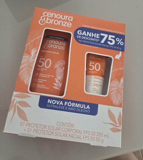 Kit Protetor Solar Cenoura & Bronze corpo FPS50 200ml + Facial FPS50 50g