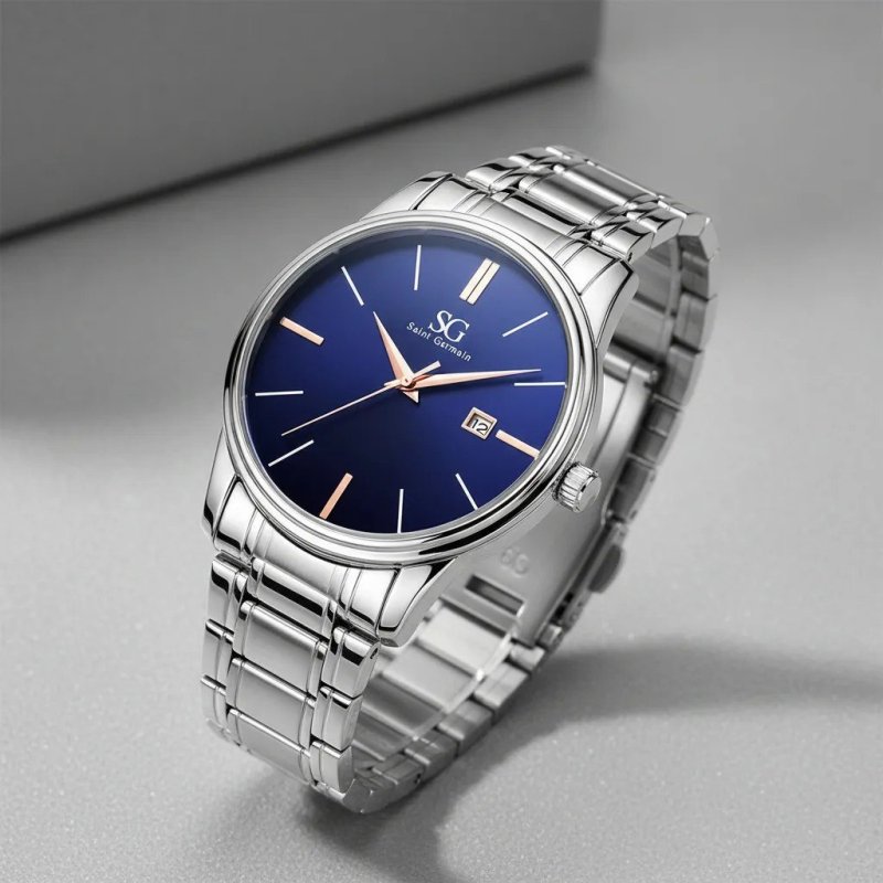 Relógio Masculino Clássico Pulseira Prata Saint Germain