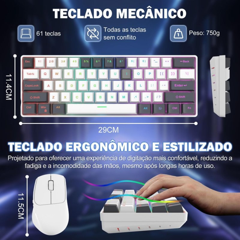 Hivento Teclado Mecânico Sem Fio Hot-Swappable com Bateria de 4000mAh e Teclas PBT