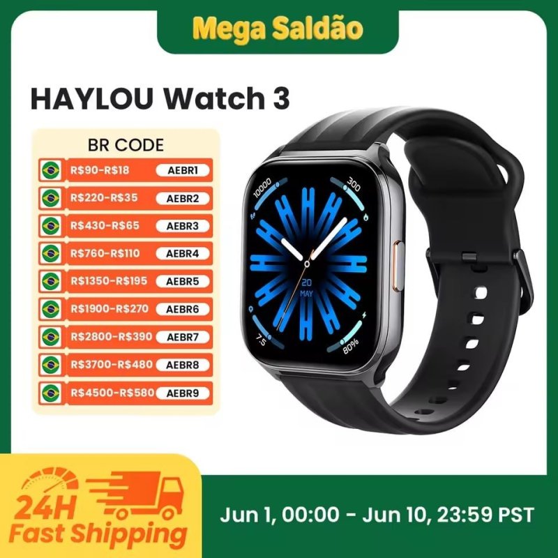 Haylou Watch 3 AMOLED 1,85” com Chamadas Bluetooth, Monitoramento 24h, 150+ Modos Esportivos e Resistência à Água 1ATM