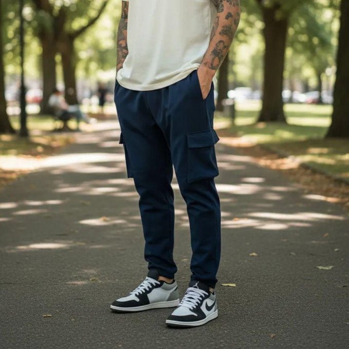 Calça Jogger Cargo Masculina Milimétrica Preta 4 Bolsos