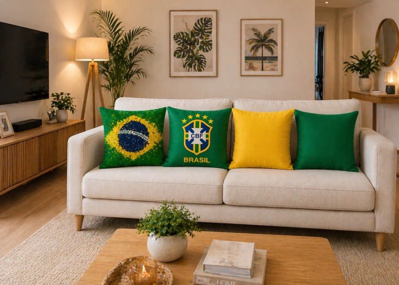 Kit 4 Capas de Almofada Copa Brasil Microfibra