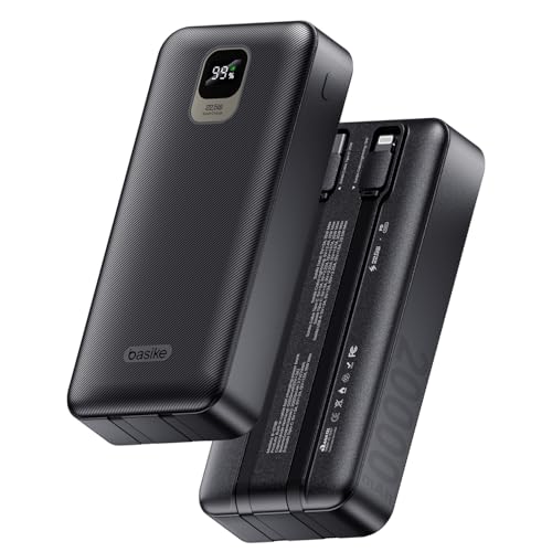 POWER BANK BASIKE 20000MAH, USB-A (até 22.5W) + USB-C (até PD20W), com 2 Cabos Integrados
