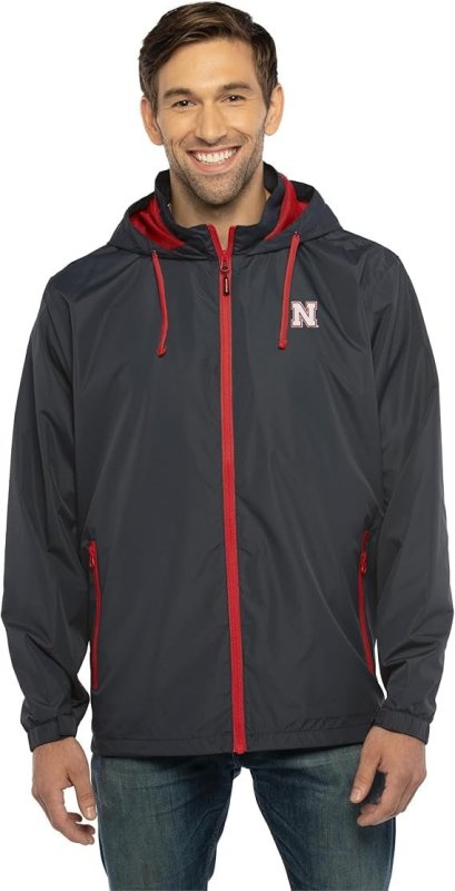 Vantage Apparel Jaqueta de vento masculina padrão colegial premium leve embalável com capuz