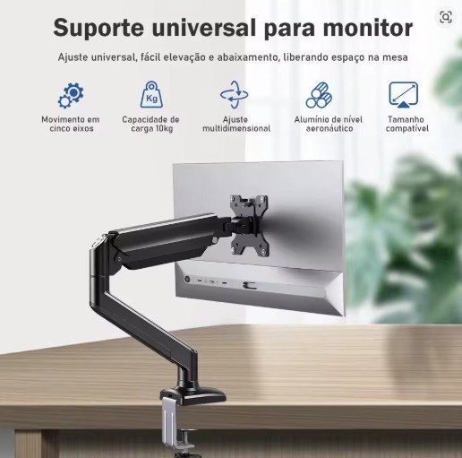 Braço Articulado para Monitor, Suporte Pistão à Gás até 10Kg, 14-32 polegadas