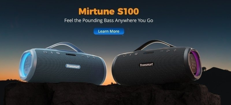 Tronsmart Mirtune S100, 50w, Equalização via APP, à prova d'água IPX7, Função Power Bank, autonomia de 20 horas