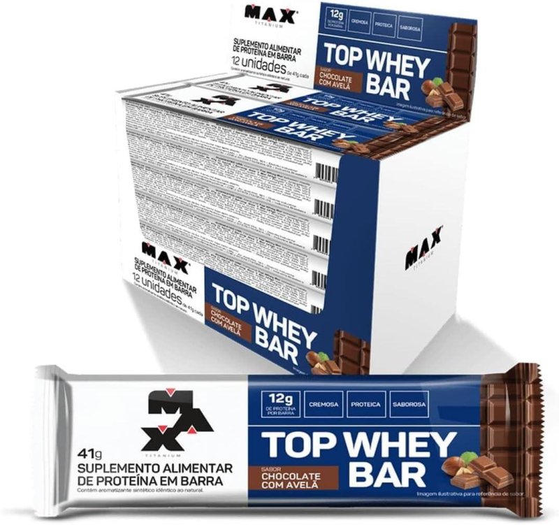 Top Whey Bar Max Titanium Chocolate com Avelã 12un