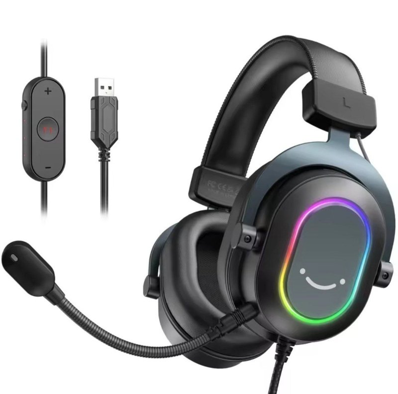Headset Gamer Fifine H6, 7.1 Surround, Drivers de 50mm, RGB, USB, Preto