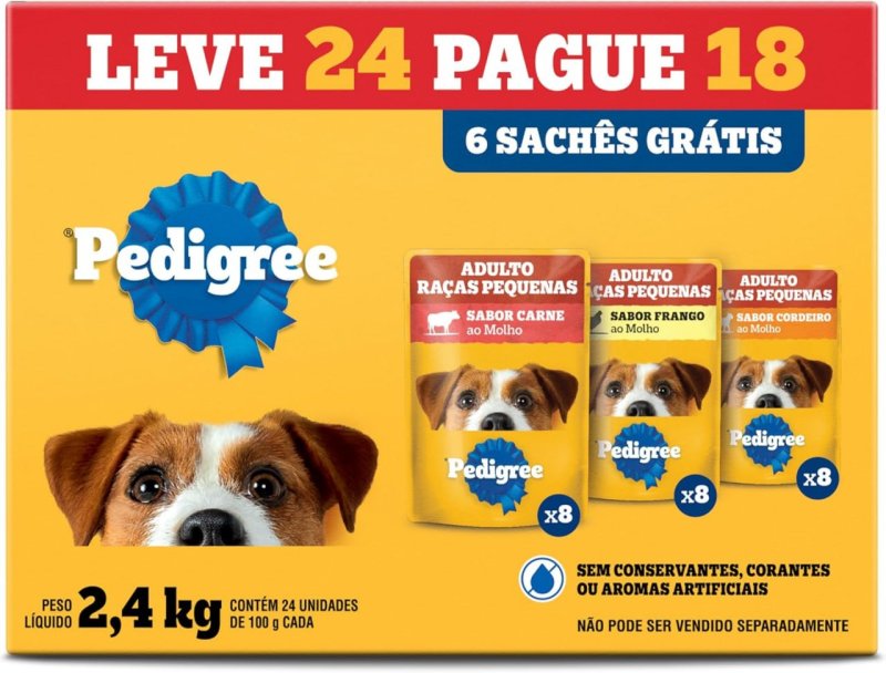 Pack Ração Úmida Pedigree Sachê Carne/Frango/Cordeiro para Cães Adultos de Raças Pequenas