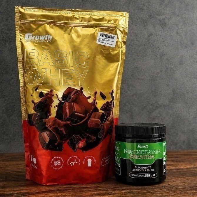Kit Growth: Whey Protein Basic Chocolate 1kg + Creatina Monohidratada 250g