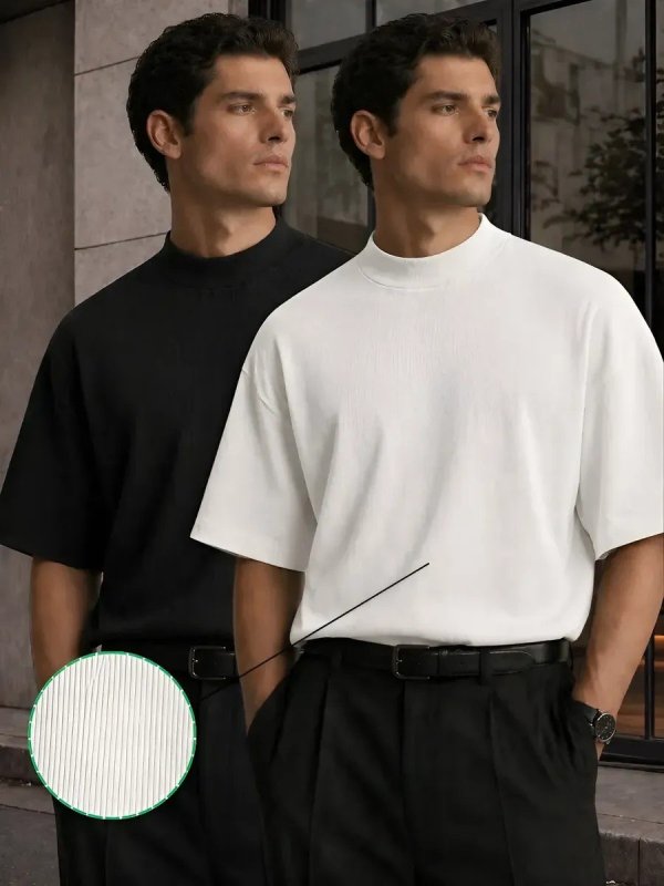 Kit 2 Camisetas Masculina Oversized Gola Alta Basica Streetwear