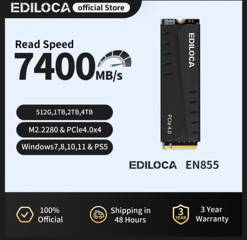 SSD Nvme Ediloca EN855 500GB Gen4 7400mb/s + Dram Cache