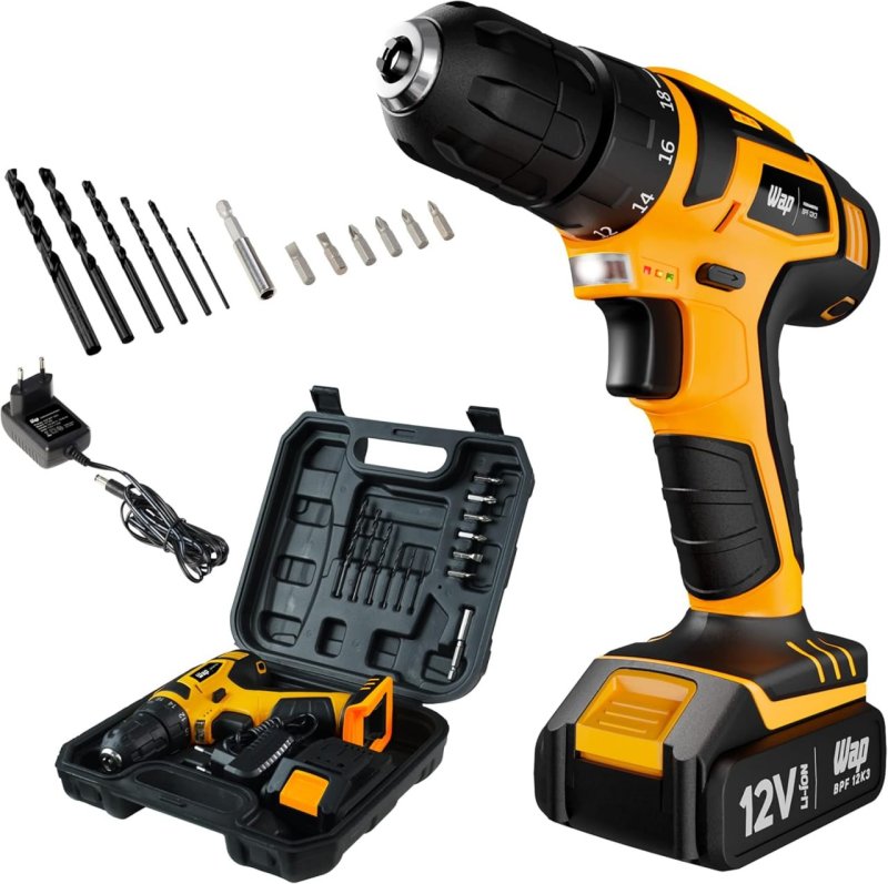 WAP Parafusadeira e Furadeira à Bateria 12V BPF-12K3 Kit de 13 Acessórios e Maleta