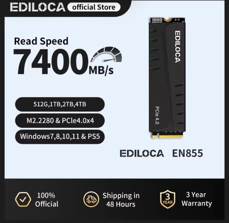 SSD NVMe Ediloca EN855 500GB Gen4 7400mb/s + Dram Cache
