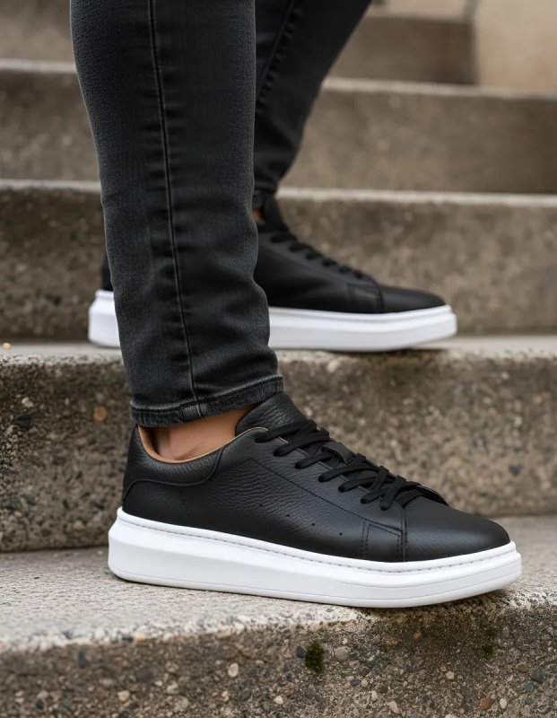 Tenis Masculino Em Couro Legitimo Sola Alta Casual Urbano