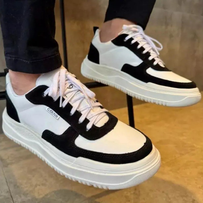 Tenis Masculino Couro Sola Alta Sapatenis Casual Atemporal