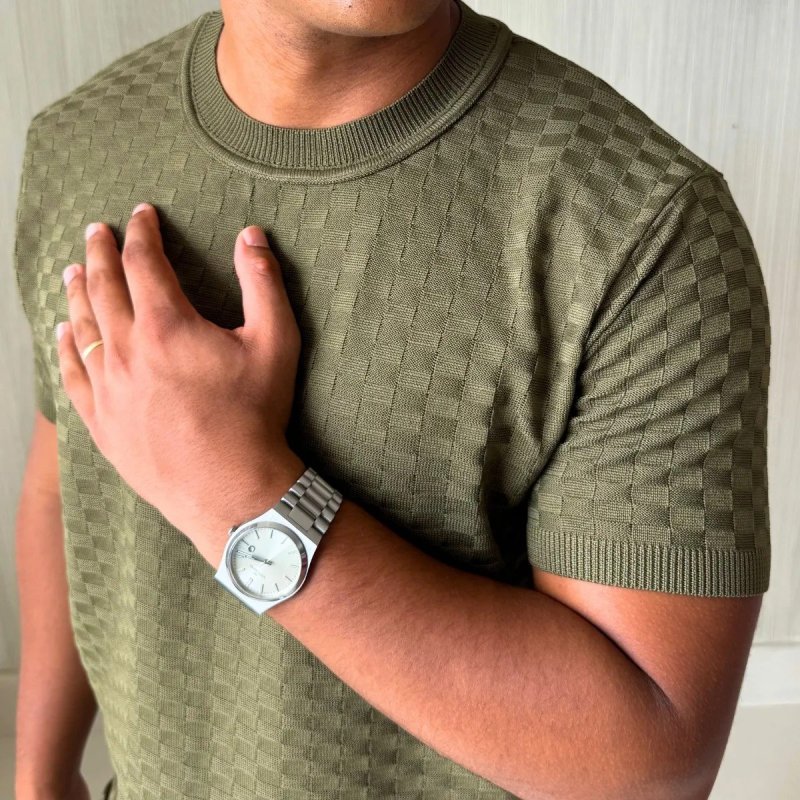 Camiseta Manga Curta Xadrez Tricô