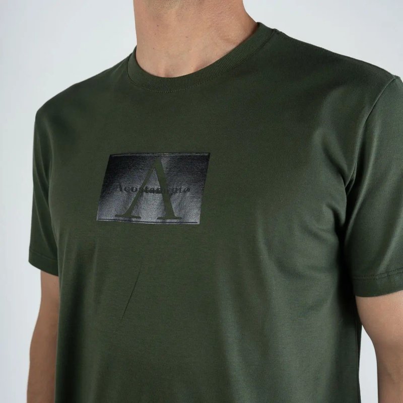 Camiseta Masculina Acostamento Letter Central Verde
