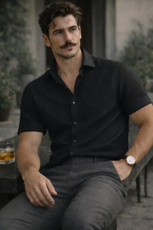 Camisa Casual Masculina Texturizada Com Botões Old Money