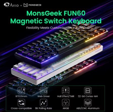 Akko MonsGeek FUN60 PRO & MAX HE Teclado mecânico Interruptor magnético 60% Teclado para jogos sem fio