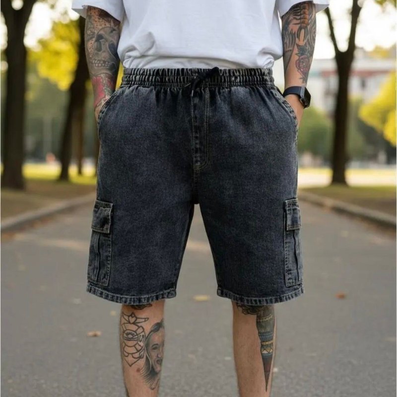 Shorts Jeans Cargo Mauricinho Cós Elástico