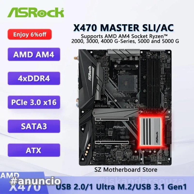 Placa Mãe AM4 Asrock X470 Master SLI/AC