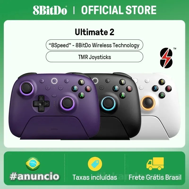 Controle 8BitDo Ultimate 2 Wireless com Dock, RGB e Botões Extras